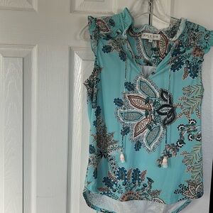 Hale Bob V-Neck Print Top Ruffle